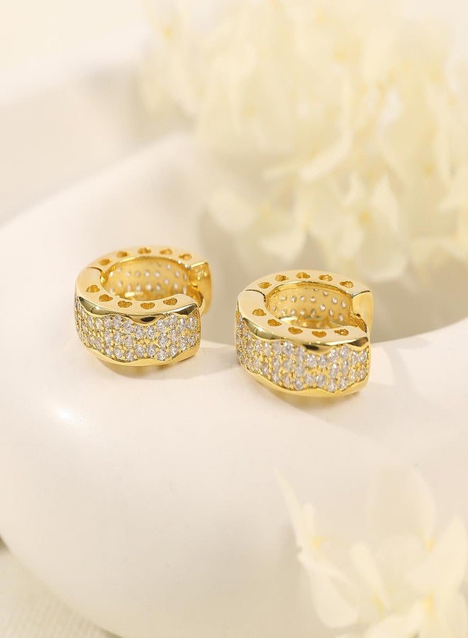 MOONWALTZ Gold Cubic Zirconia Chunky Hoop Earrings for Women 14K Gold Plated Thick Chunky Huggie Hoop Earrings with Hollow Heart Earrings Sparkly CZ Hoop Post Earrings Lightweight Trendy Jewelry Gift for Women - Image 5